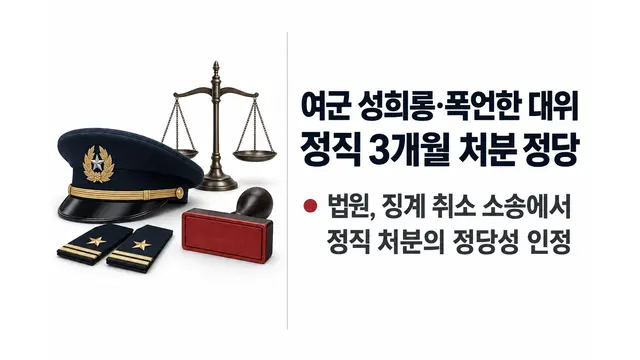 여군 중위 성희롱한 대위, 징계 취소 소송 패소 — 기사 주제를 표현한 AI 생성 개념 삽화