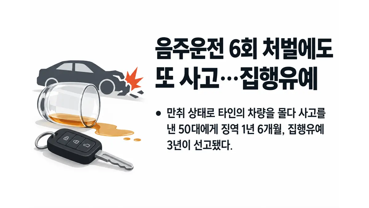 음주운전 6회 처벌 50대, 또 사고 내 집유 — 기사 주제를 표현한 AI 생성 개념 삽화