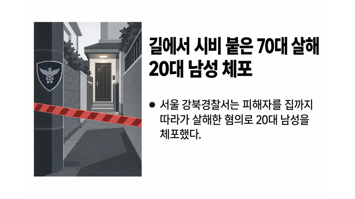 길에서 부딪친 70대 살해한 20대 체포 — 기사 주제를 표현한 AI 생성 개념 삽화
